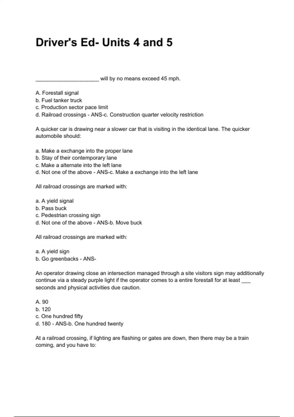 Driver's Ed- Units 4 and 5 NEWEST 2025/2026 ACTUAL EXAM COMPLETE ...