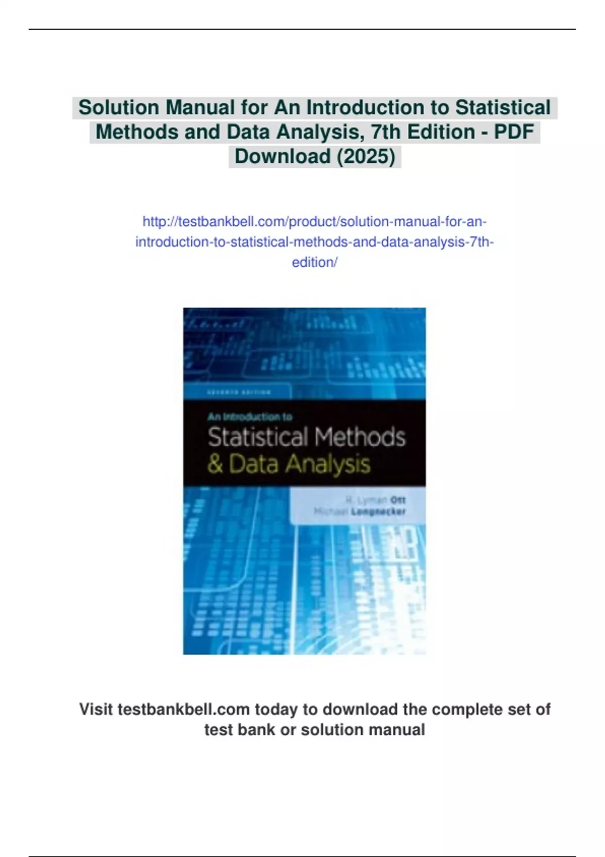 Summary Solution Manual for An Introduction to Statistical Methods and ...