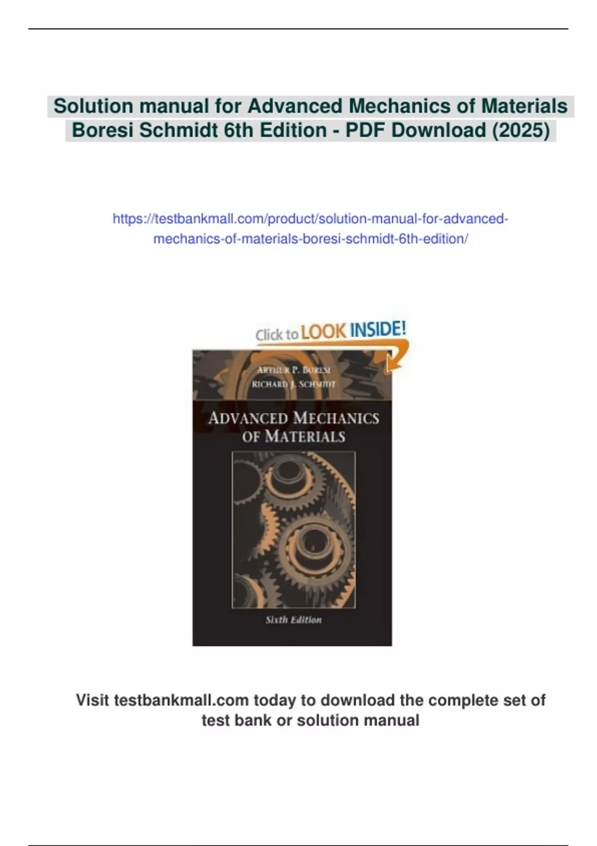 Summary Solution manual for Advanced Mechanics of Materials Boresi Schmidt 6th Edition - Digital ...