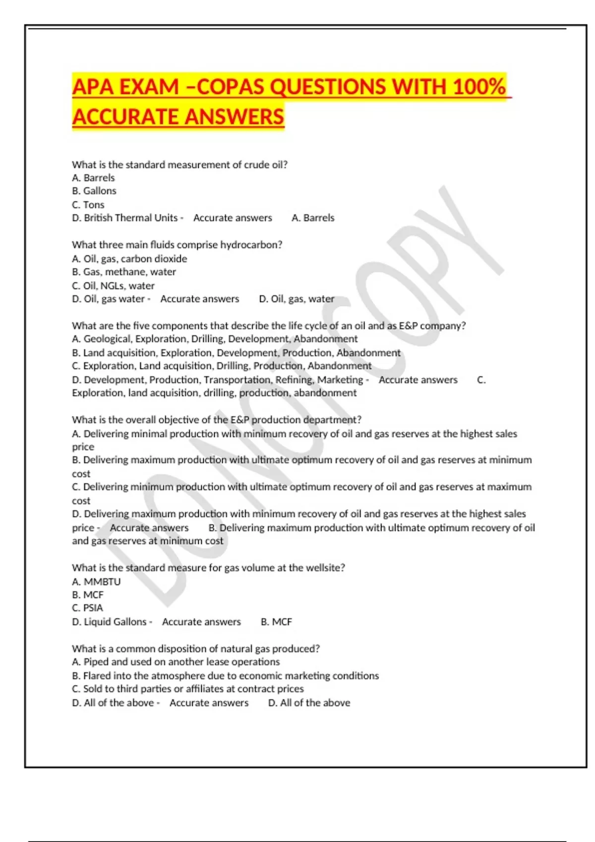 APA EXAM –COPAS QUESTIONS WITH 100% ACCURATE ANSWERS - APA - Stuvia US