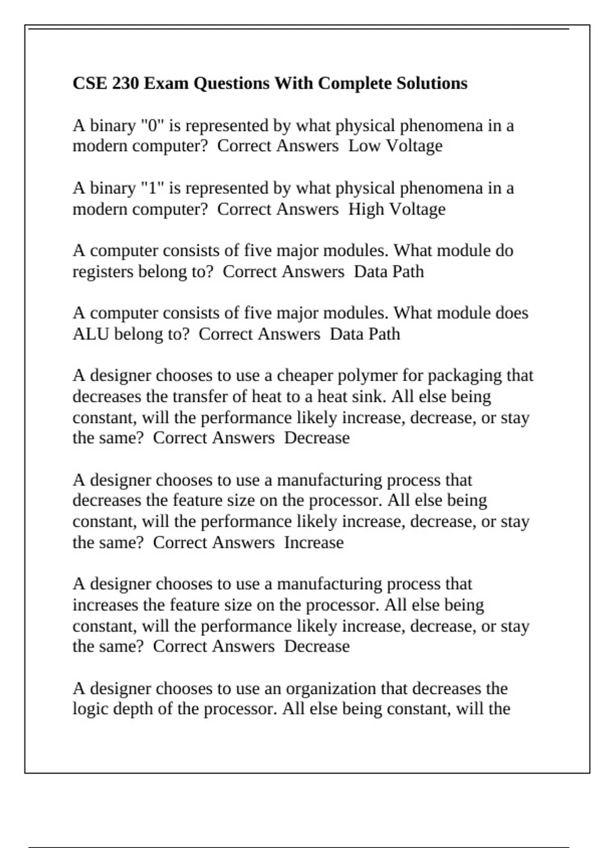 CSE 230 Exam Questions With Complete Solutions - CSE 230 - Stuvia US