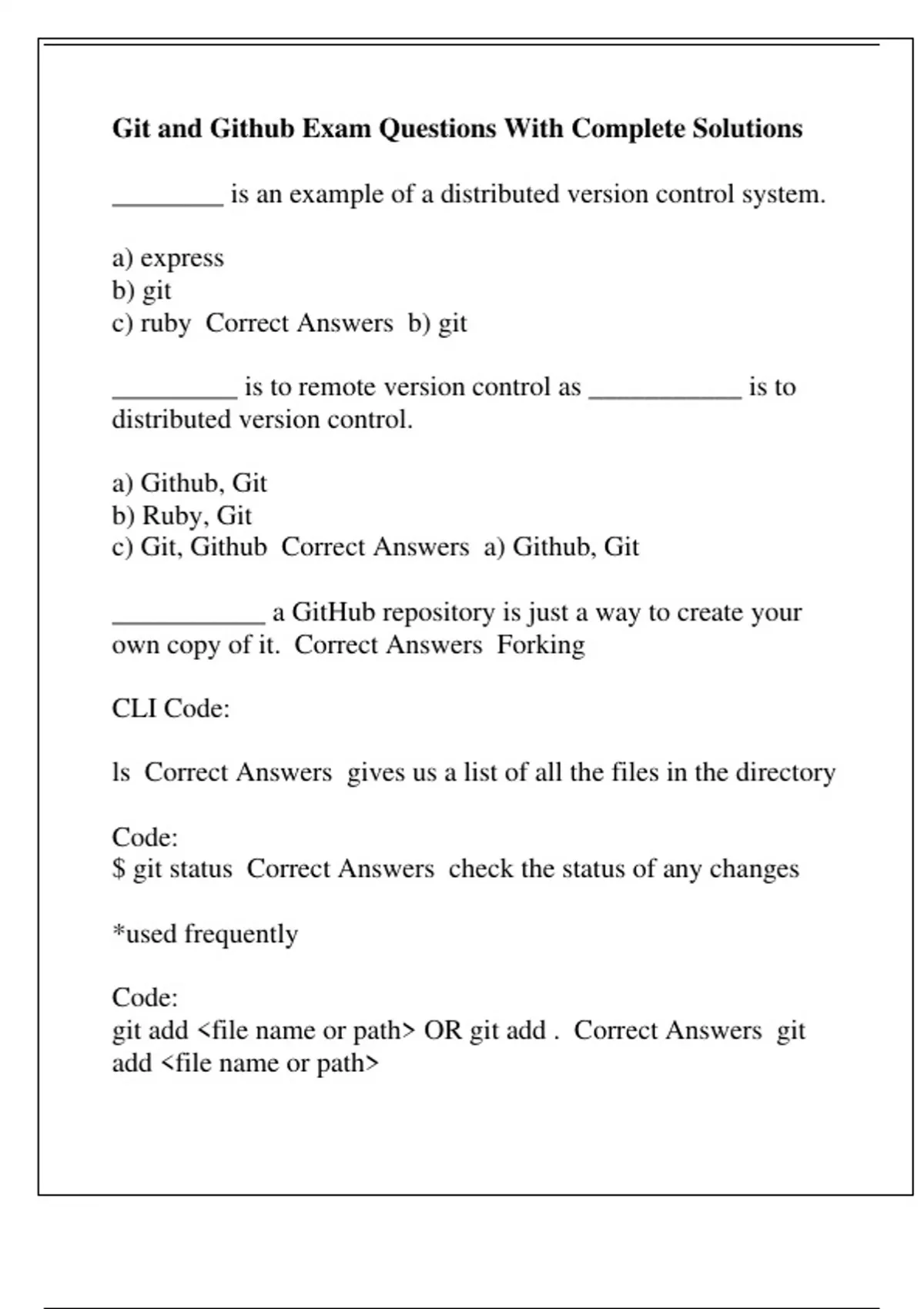 Git and Github Exam Questions With Complete Solutions - Git and Github ...