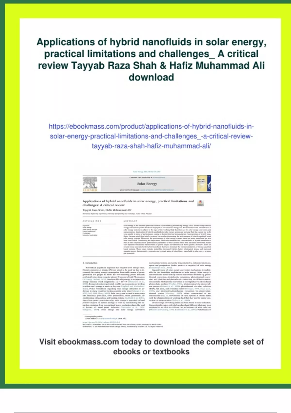 Summary Applications of hybrid nanofluids in solar energy, practical ...