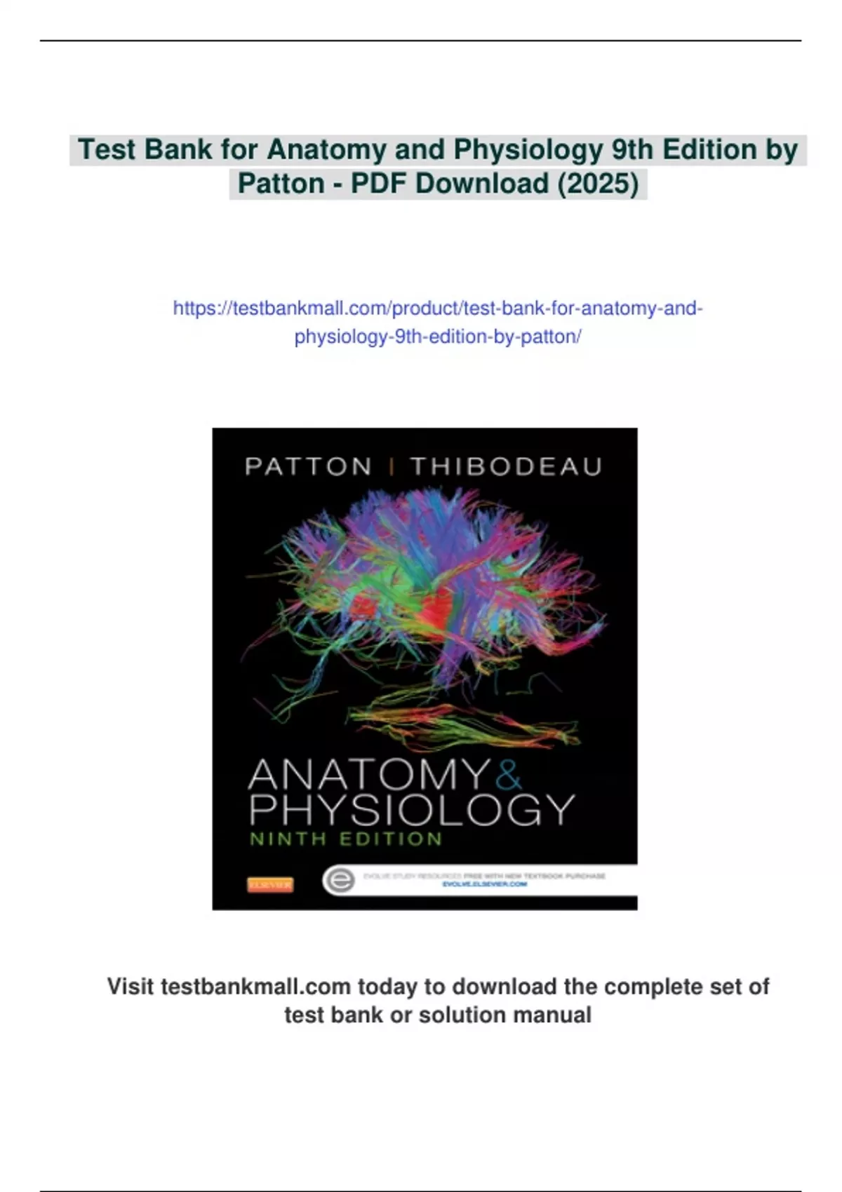 Summary Test Bank for Anatomy and Physiology 9th Edition by Patton ...