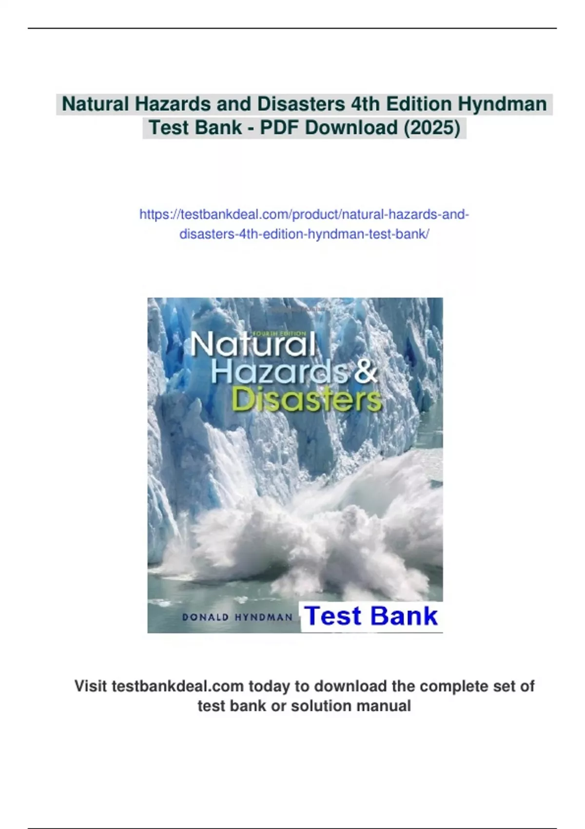Summary Natural Hazards And Disasters 4th Edition Hyndman Test Bank