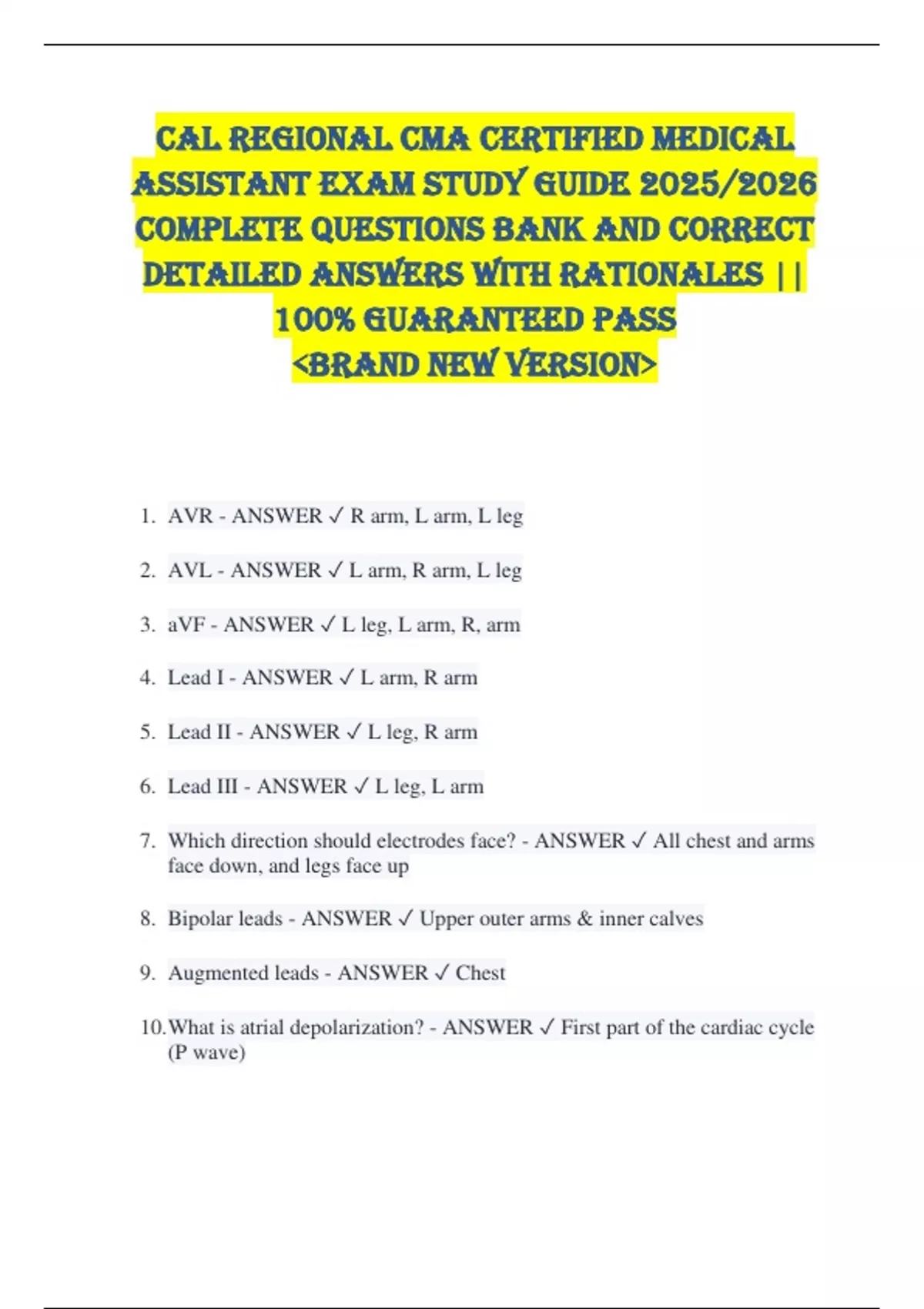 Calguide Cal regional CMA Certified Medical Assistant EXAM STUDY GUIDE 2025/2026 ...