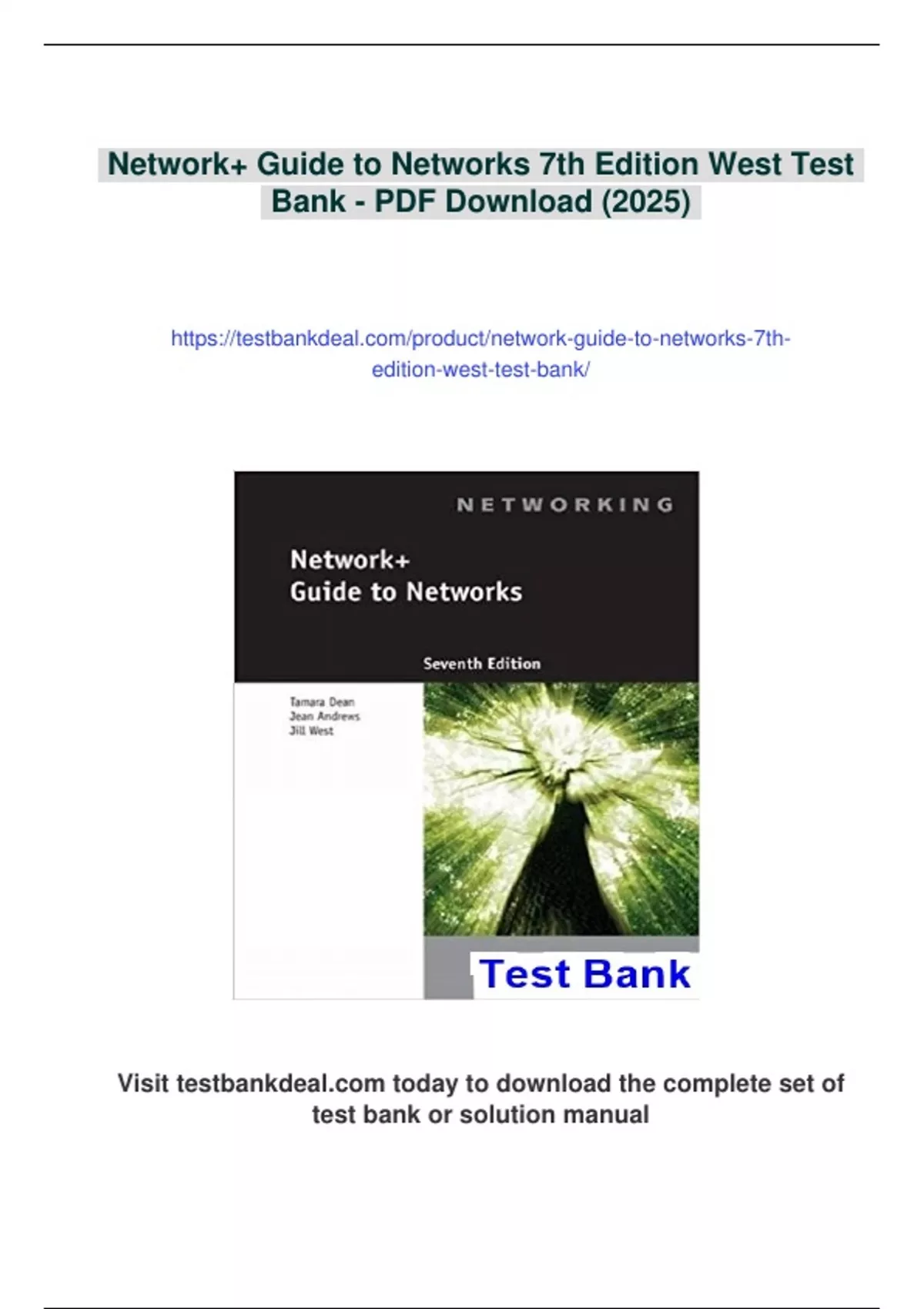 Summary Network+ Guide to Networks 7th Edition West Test Bank - Digital ...