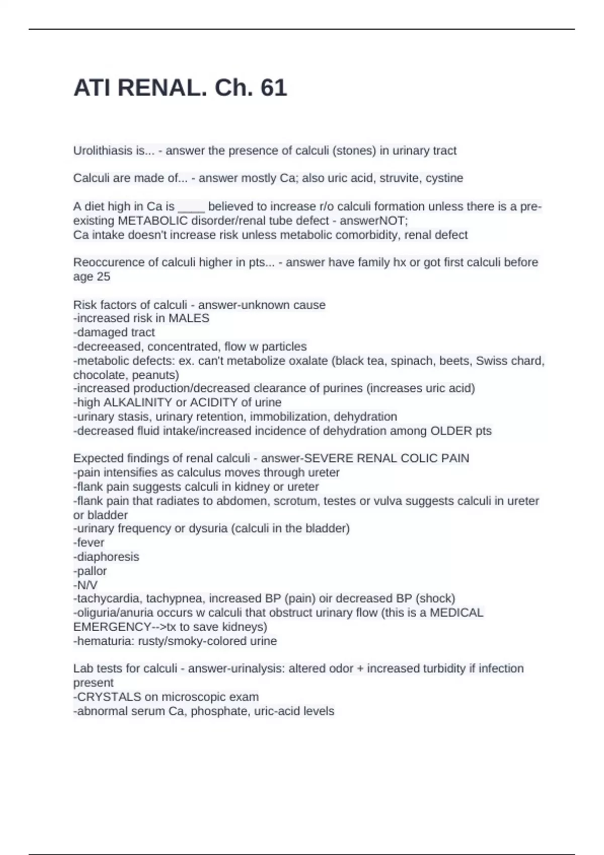 ATI RENAL. Ch. 61 Questions and Answers 100% Correct - ATI renal and ...