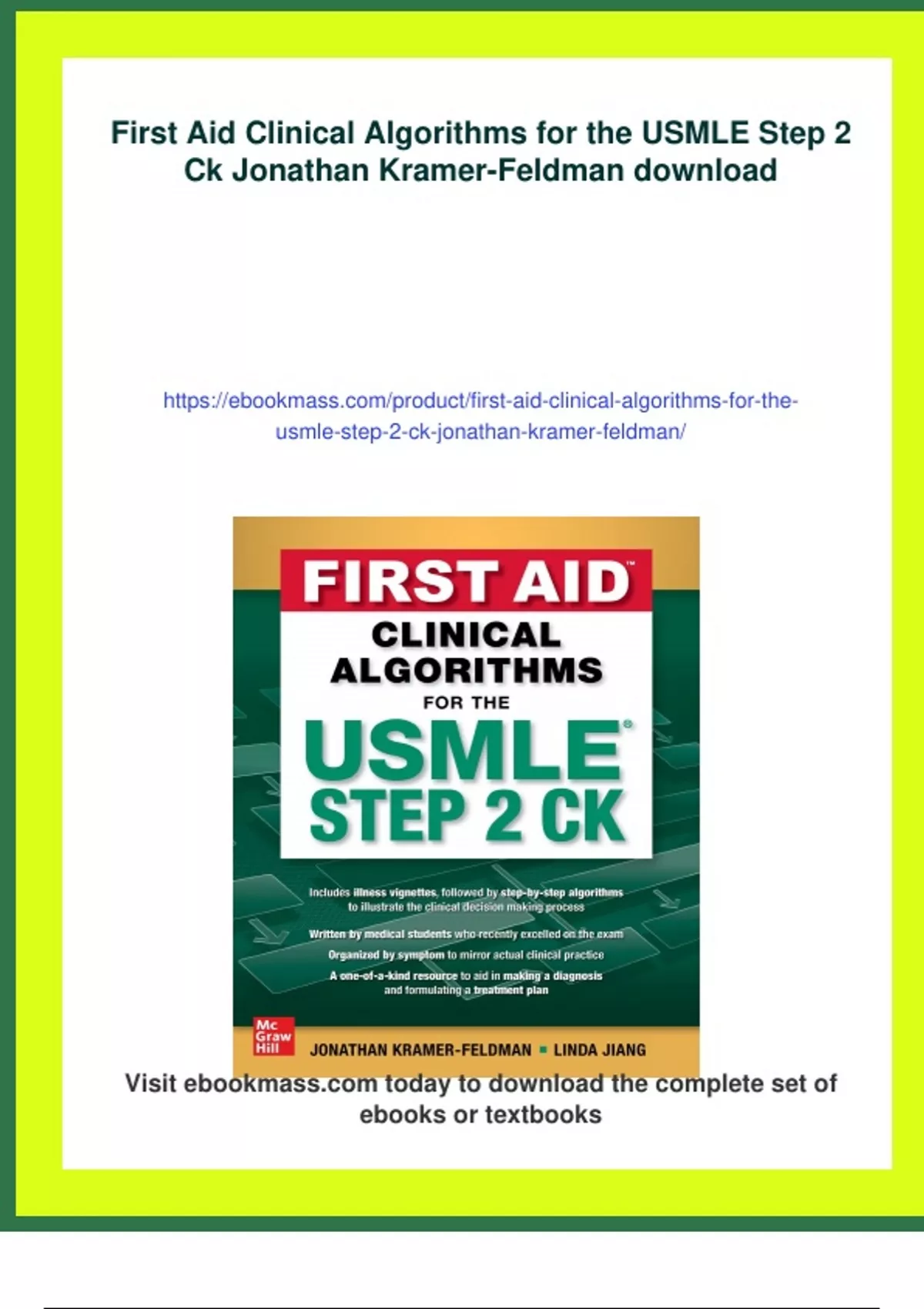 Summary First Aid Clinical Algorithms for the USMLE Step 2 Ck Jonathan ...