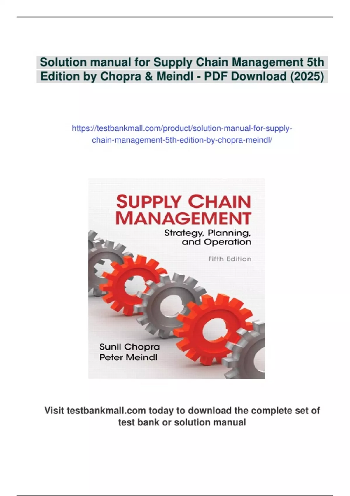 Summary Solution manual for Supply Chain Management 5th Edition by ...