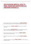 WKU NURSING MENTAL HEALTH FINAL EXAM 2025 QUESTIONS and ANSWERS GRADED A&plus;