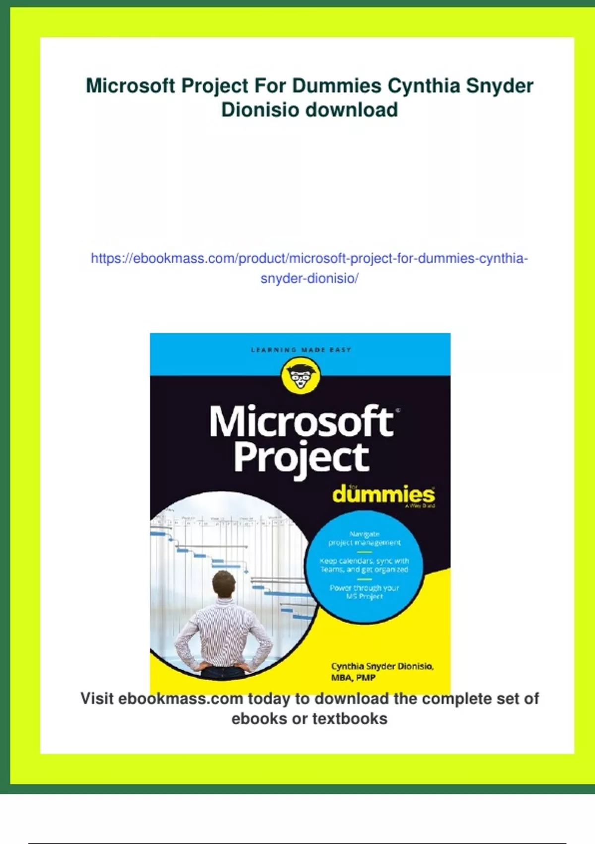 Summary Microsoft Project For Dummies Cynthia Snyder Dionisio Digital