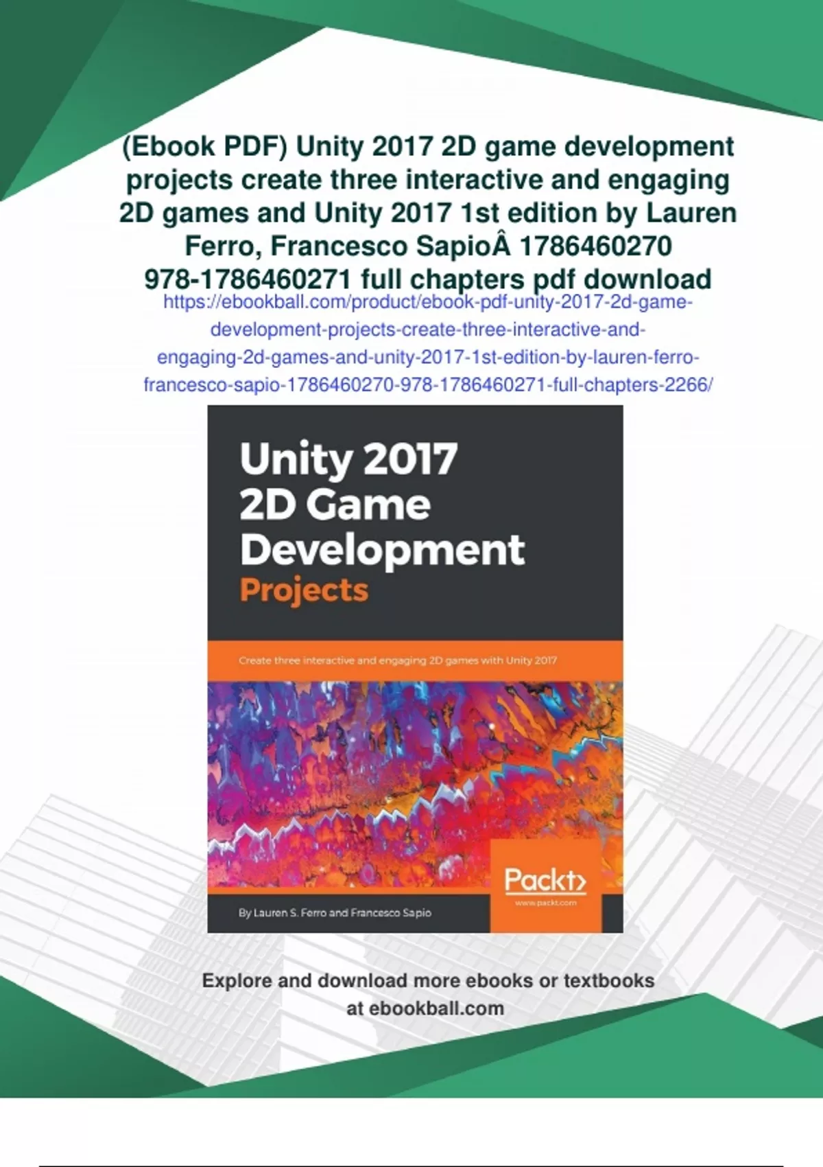 Unity Summary Summary (Ebook PDF) Unity 2017 2D game development projects create ...