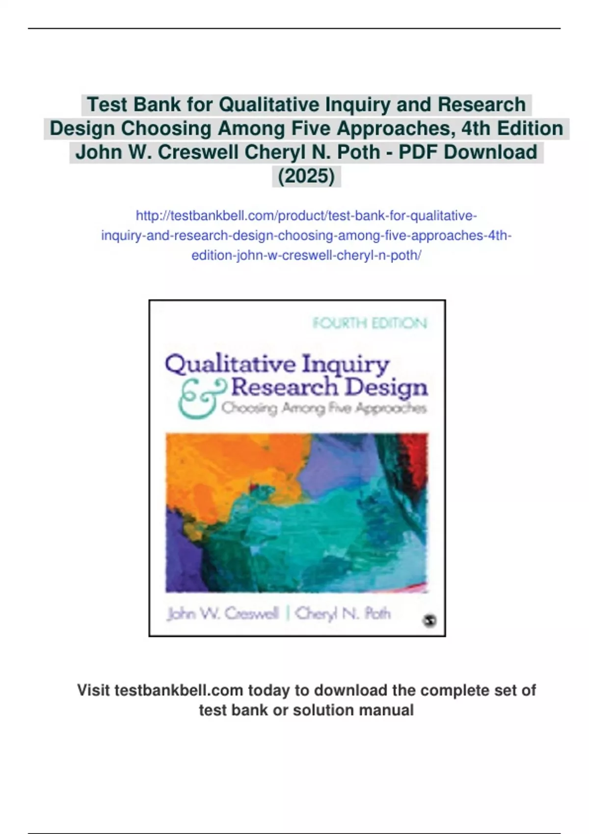 Summary Test Bank for Qualitative Inquiry and Research Design Choosing ...