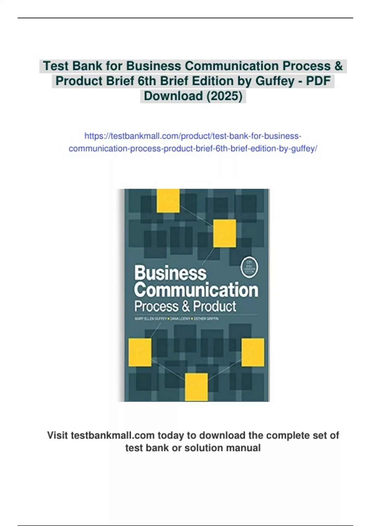 Summary Test Bank for Business Communication Process & Product Brief ...