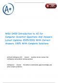 WGU D429 Introduction to AI for Computer Scientist Questions And Answers Latest Updates 2025&sol;2026 With Correct Answers 100&percnt; With Complete Solutions
