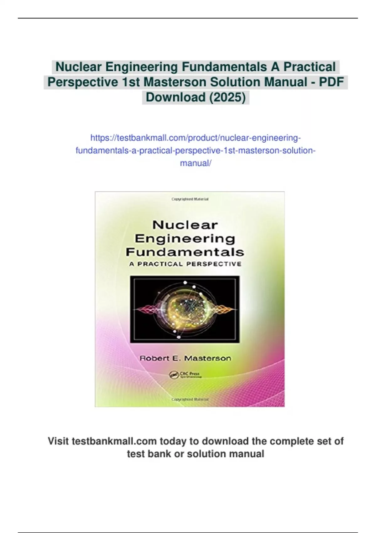Summary Nuclear Engineering Fundamentals A Practical Perspective 1st ...