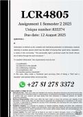 LCR4805 Assignment 1 &lpar;COMPLETE ANSWERS&rpar; Semester 2 2025 - DUE 12 August 2025&period;