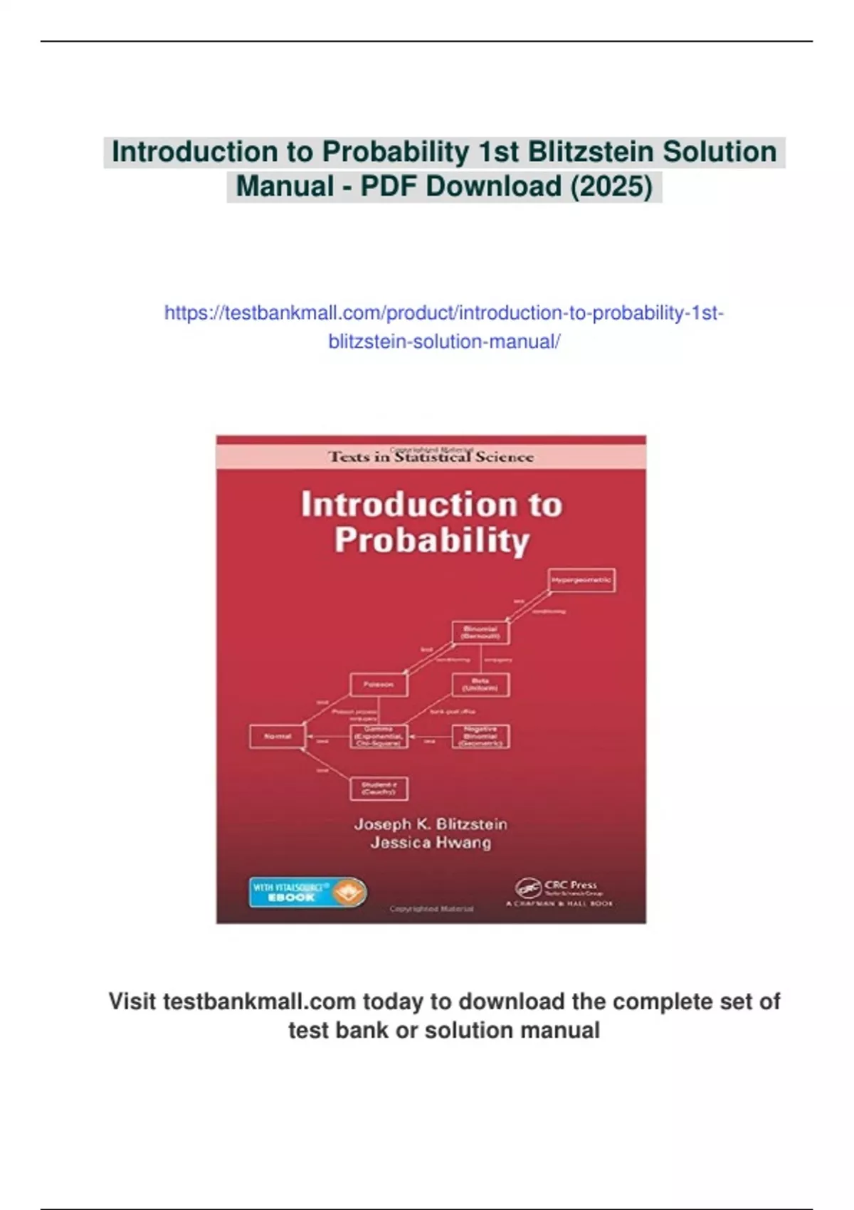 Summary Introduction to Probability 1st Blitzstein Solution Manual ...