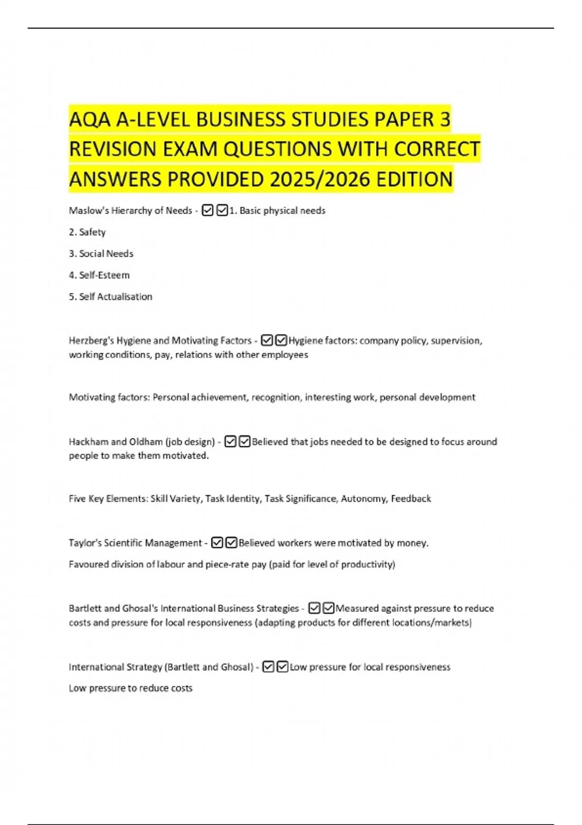 AQA A-LEVEL BUSINESS STUDIES PAPER 3 REVISION EXAM QUESTIONS WITH ...
