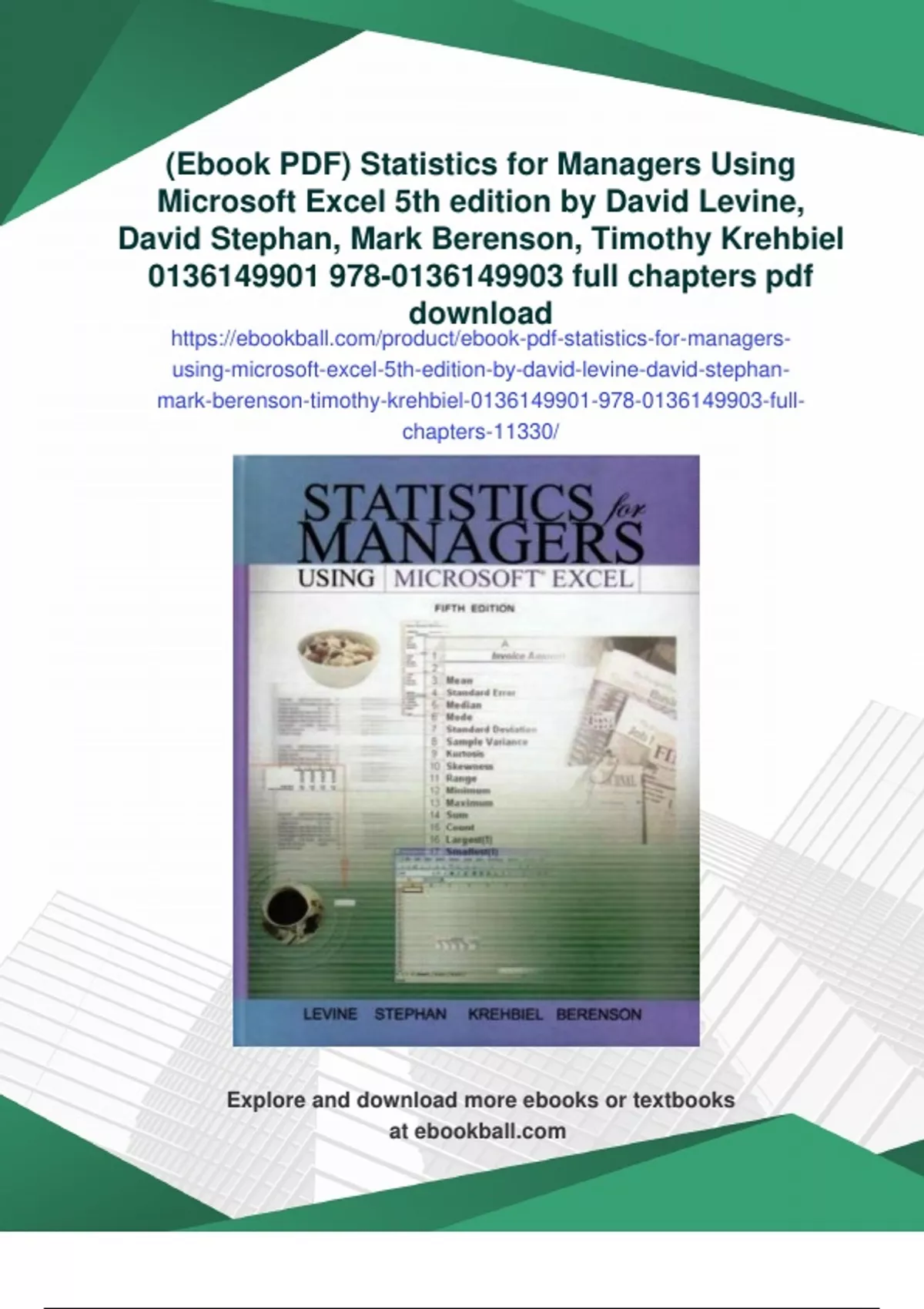 Summary (Ebook PDF) Statistics for Managers Using Microsoft Excel 5th ...