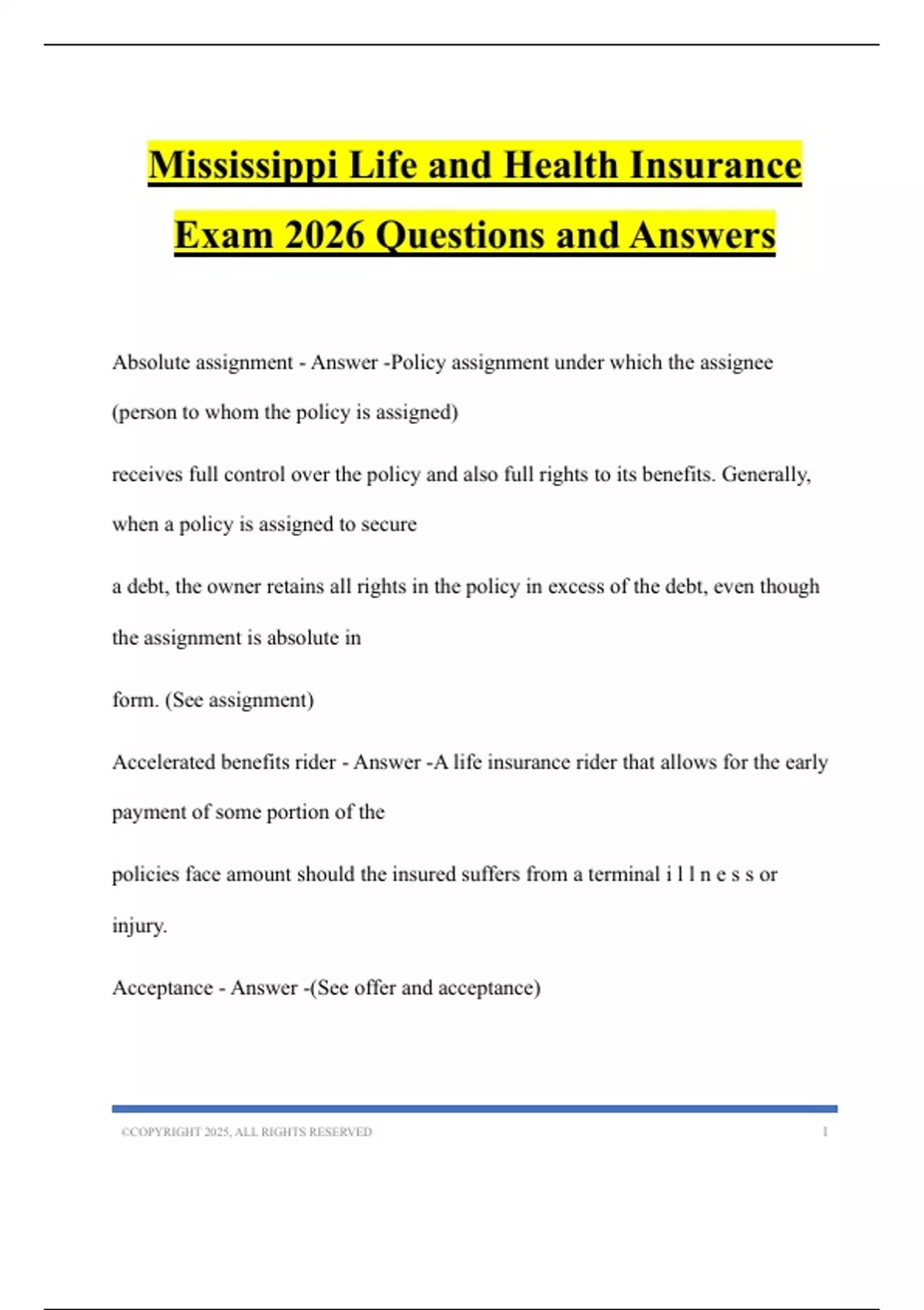 Mississippi Life and Health Insurance Exam 2026 Questions and Answers - Chapter 5 - Mississippi ...