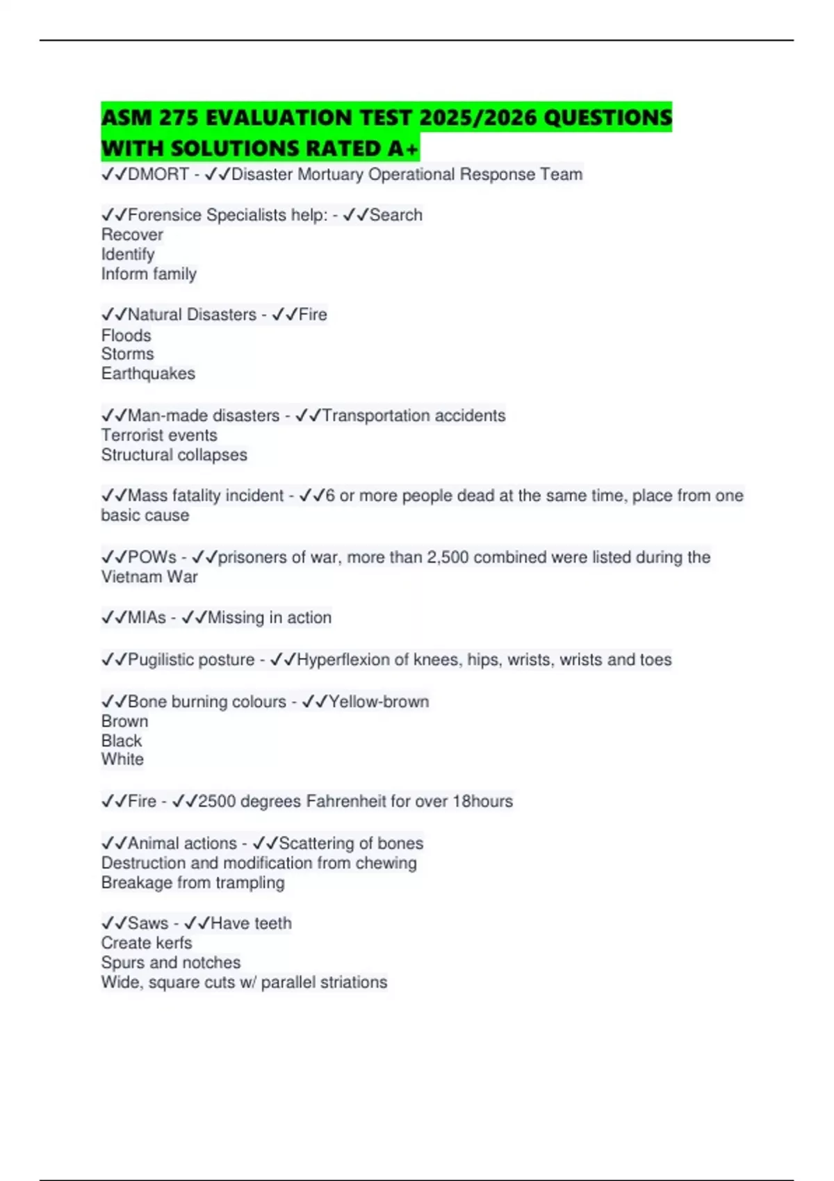 ASM 275 EVALUATION TEST 2025/2026 QUESTIONS WITH SOLUTIONS RATED A+ ...