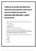 California Air Quality Specialist Exam  &lpar;AQS Exam&rpar; Test Questions And Correct  Answers &lpar;Verified Answers&rpar; Plus  Rationales 2025&sol;2026 Q&A &vert; Instant  Download Pdf