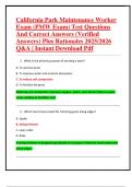 California Park Maintenance Worker  Exam &lpar;PMW Exam&rpar; Test Questions  And Correct Answers &lpar;Verified  Answers&rpar; Plus Rationales 2025&sol;2026  Q&A &vert; Instant Download Pdf