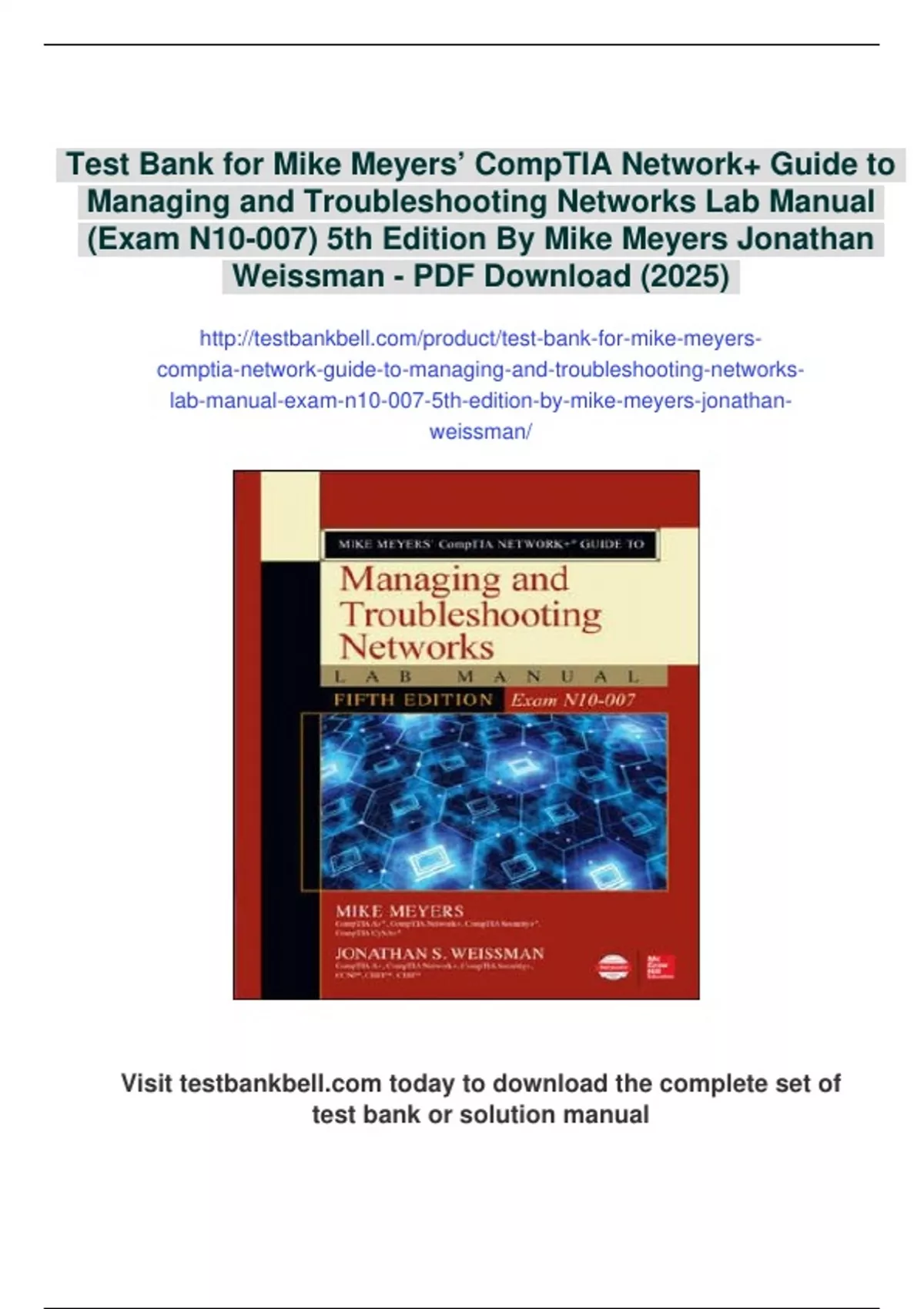 Summary Test Bank for Mike Meyers’ CompTIA Network+ Guide to Managing ...