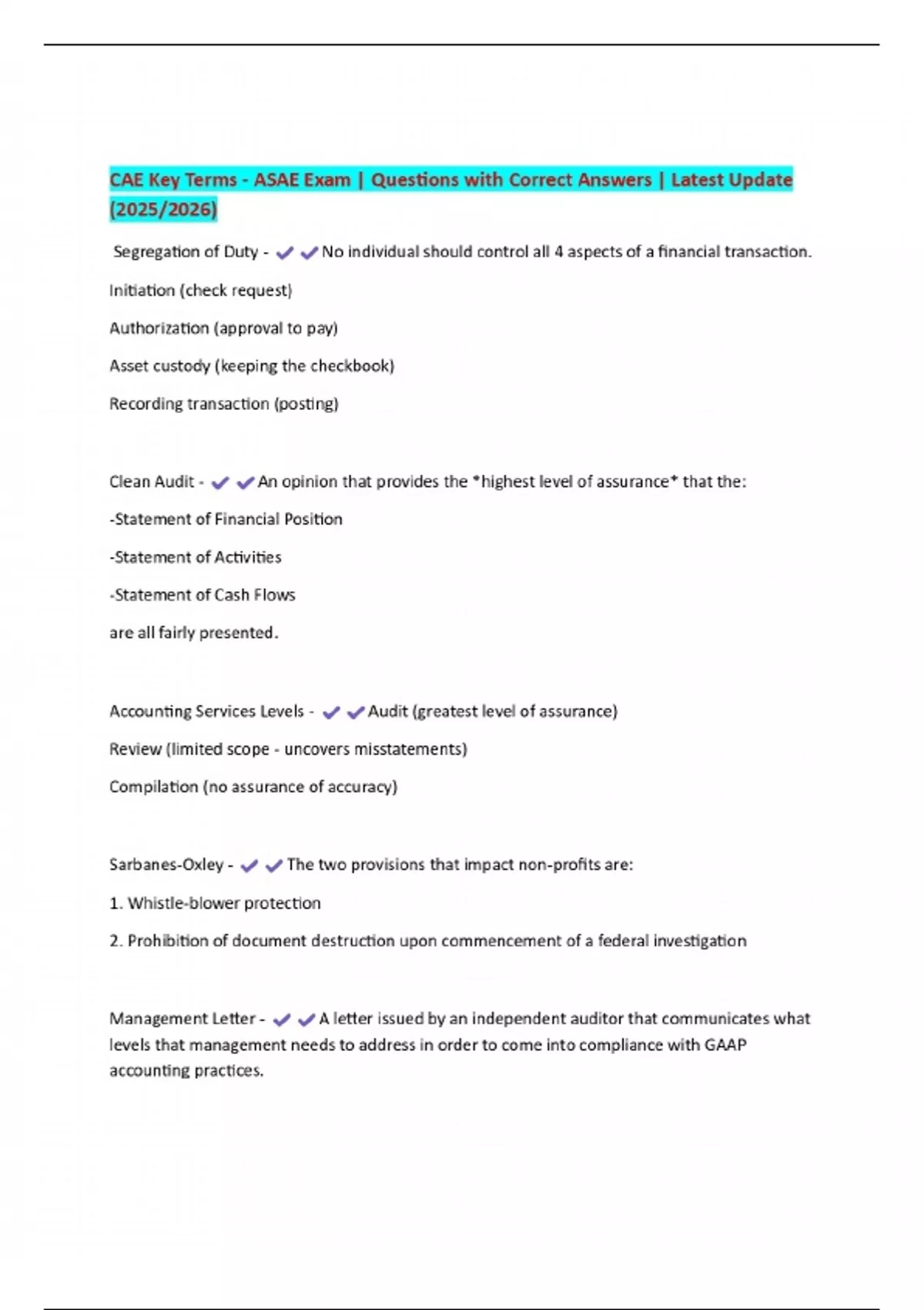 CAE Key Terms - ASAE Exam | Questions with Correct Answers | Latest ...