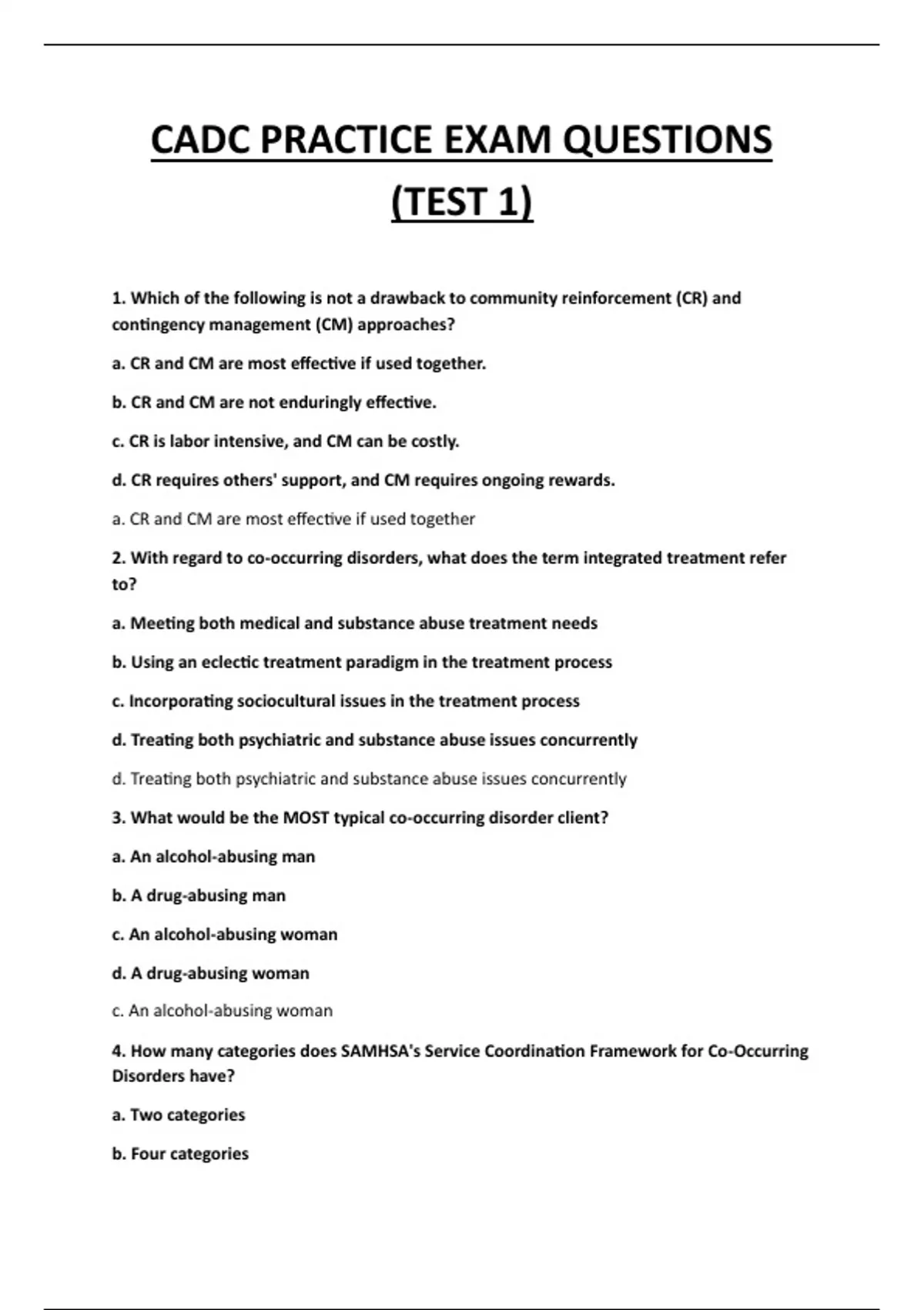 CADC PRACTICE EXAM QUESTIONS (TEST 1) QUESTIONS AND ANSWERS 2025 - CADC ...