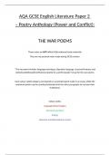 Grade 9 personal study notes for AQA GCSE English Literature Poetry Anthology &lpar;Power and Conflict&comma; focused on war poems&rpar;