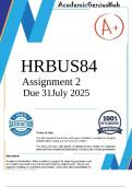 HRBUS84 Assignment 2 &lpar;COMPLETE ANSWERS&rpar; 2025 - DUE 31 July 2025