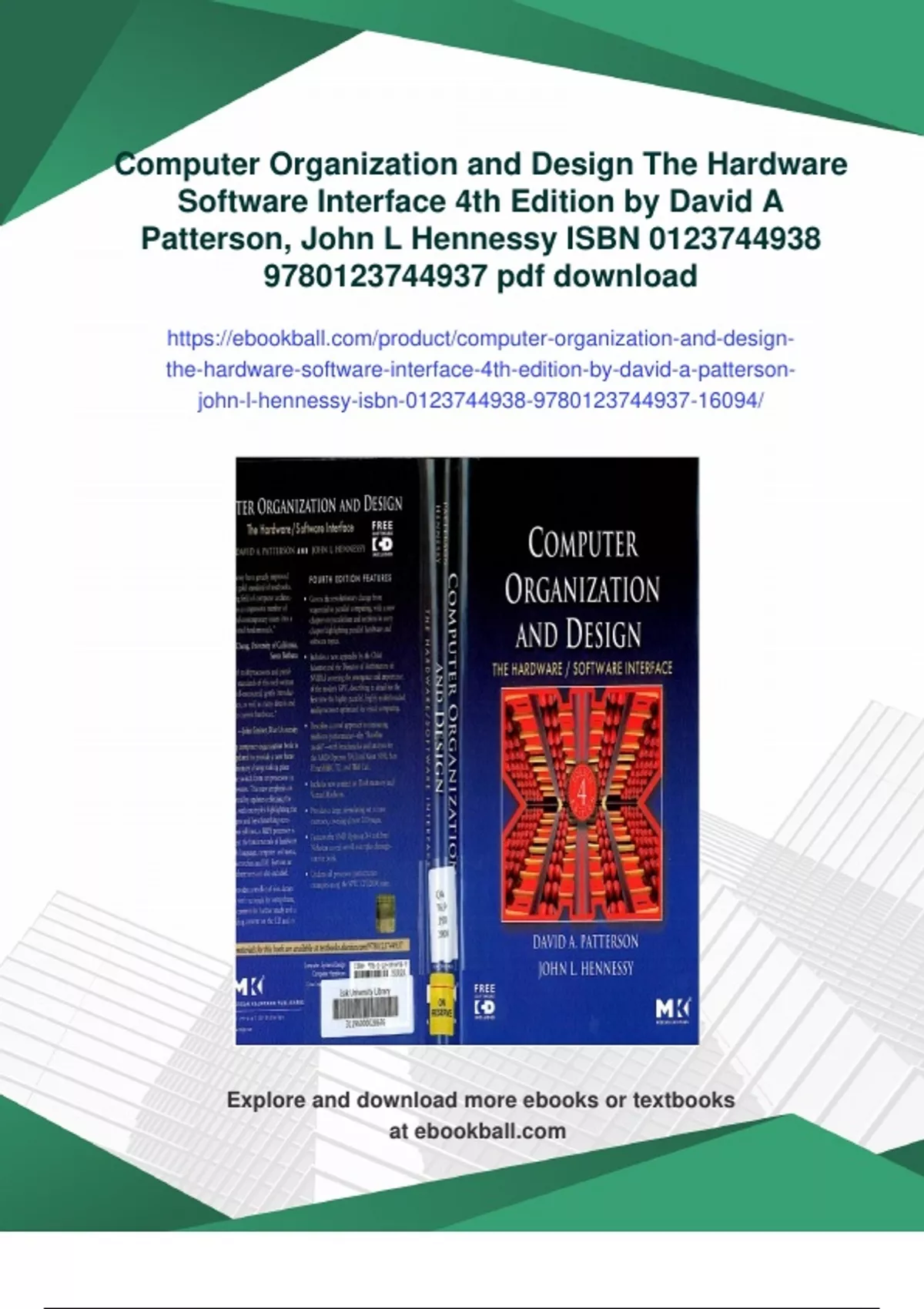 Summary Computer Organization and Design The Hardware Software ...