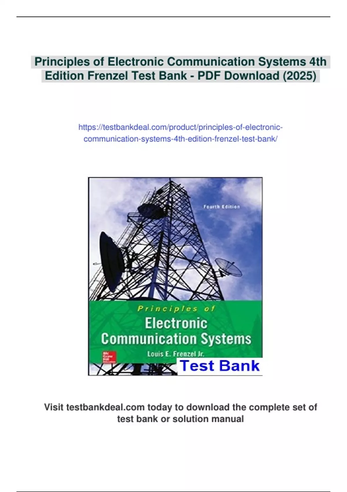 Summary Principles of Electronic Communication Systems 4th Edition ...
