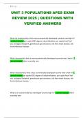 UNIT 3 POPULATIONS APES EXAM REVIEW 2025 &vert; QUESTIONS WITH VERIFIED ANSWERS