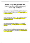 Michigan State Brakes Certification Exam &vert; Updated Questions and Correct Answers &vert; Graded A&plus; &vert; Latest Version