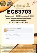 ECS3703 Assignment 1 QUIZ &lpar;COMPLETE ANSWERS&rpar; Semester 2 2025 &lpar;556446&rpar; - DUE 1 September 2025