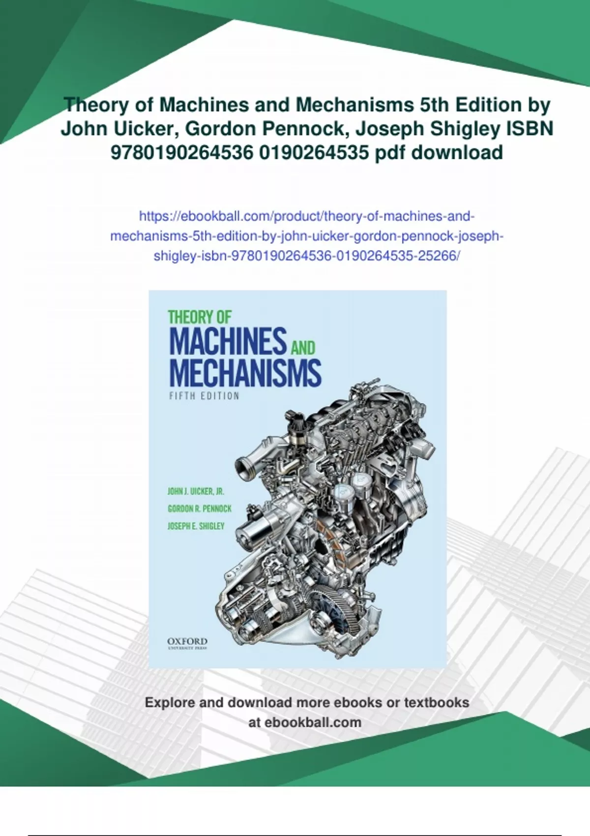 Summary Theory of Machines and Mechanisms 5th Edition by John Uicker ...