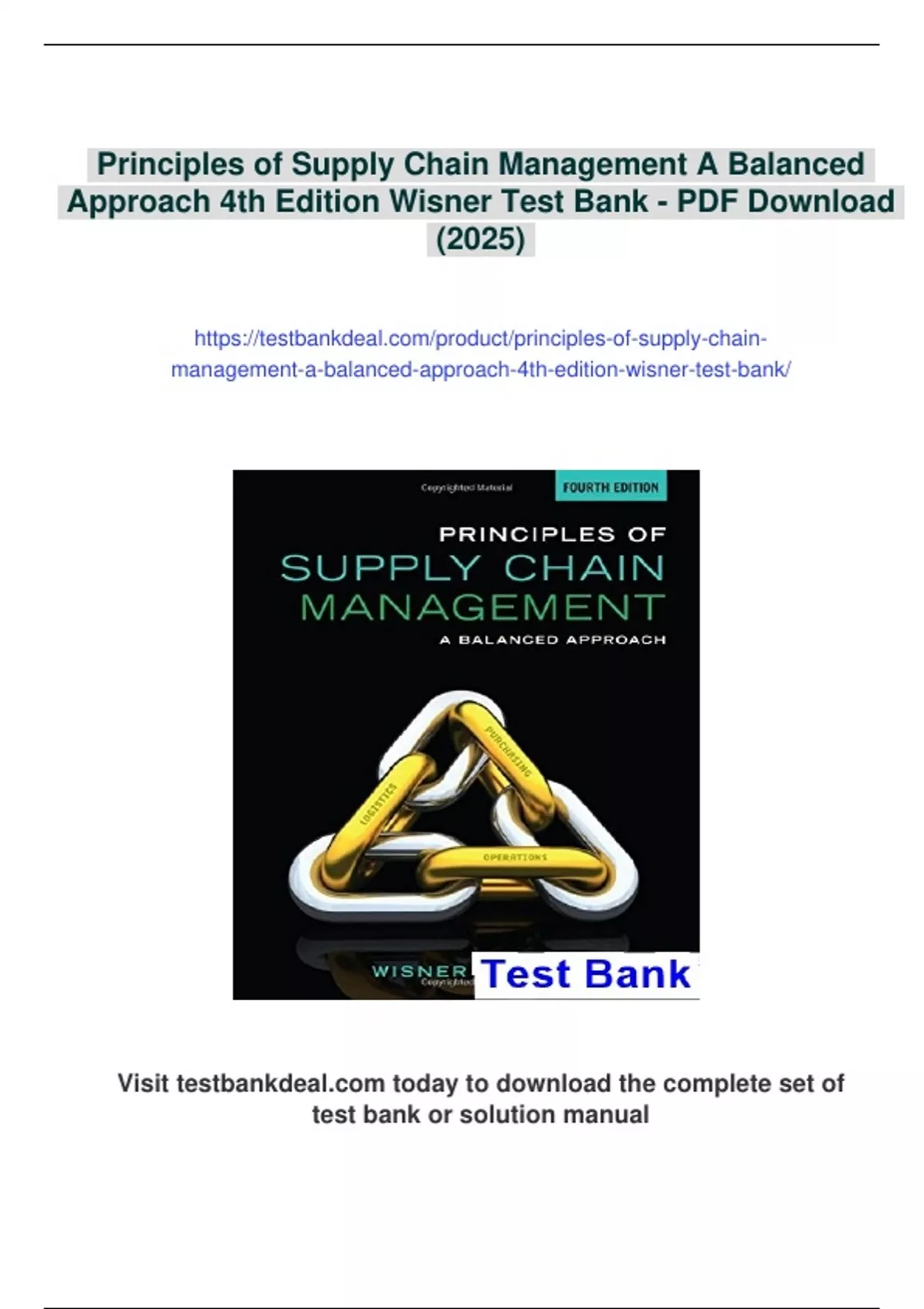 Summary Principles of Supply Chain Management A Balanced Approach 4th ...