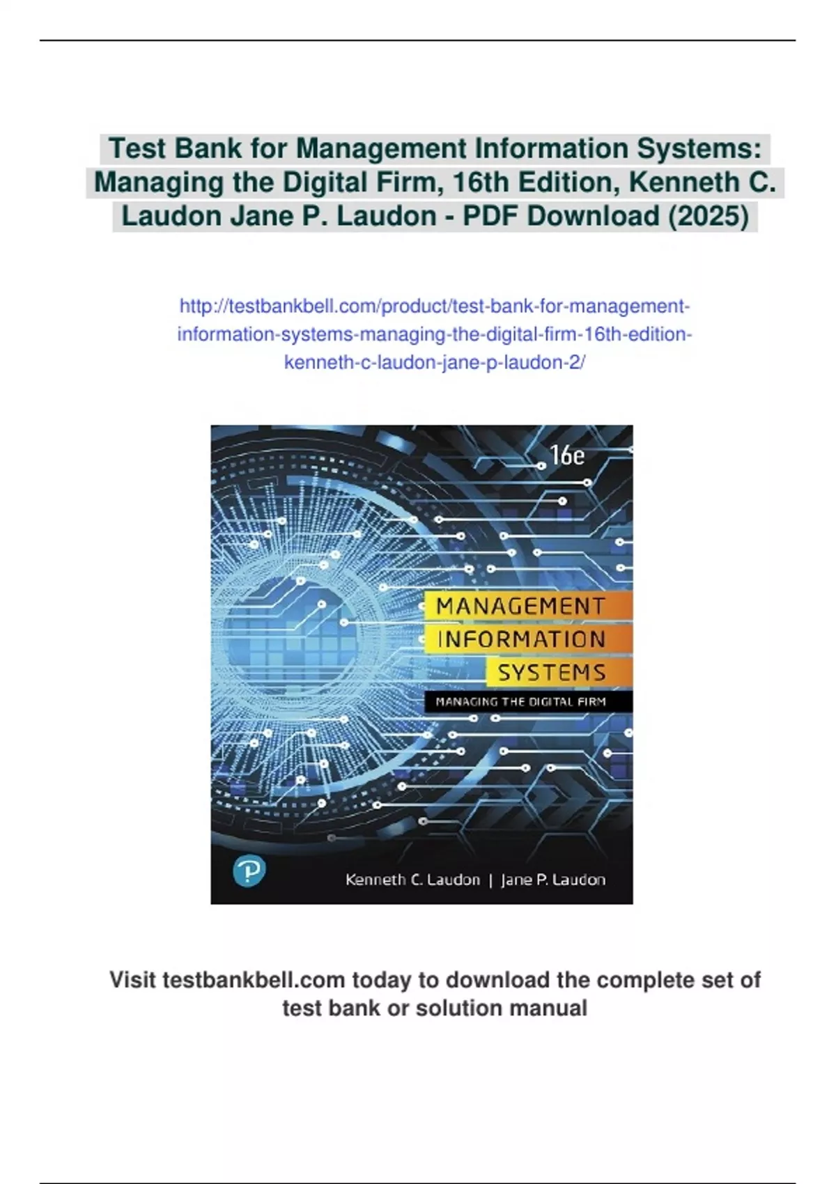 Summary Test Bank for Management Information Systems: Managing the ...