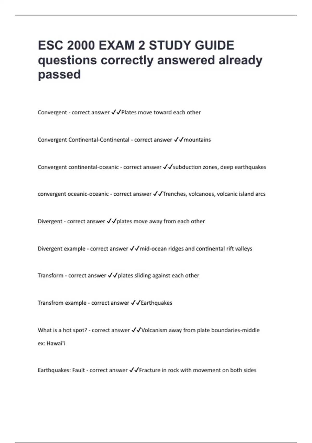 ESC 2000 EXAM 2 STUDY GUIDE questions correctly answered already passed ...