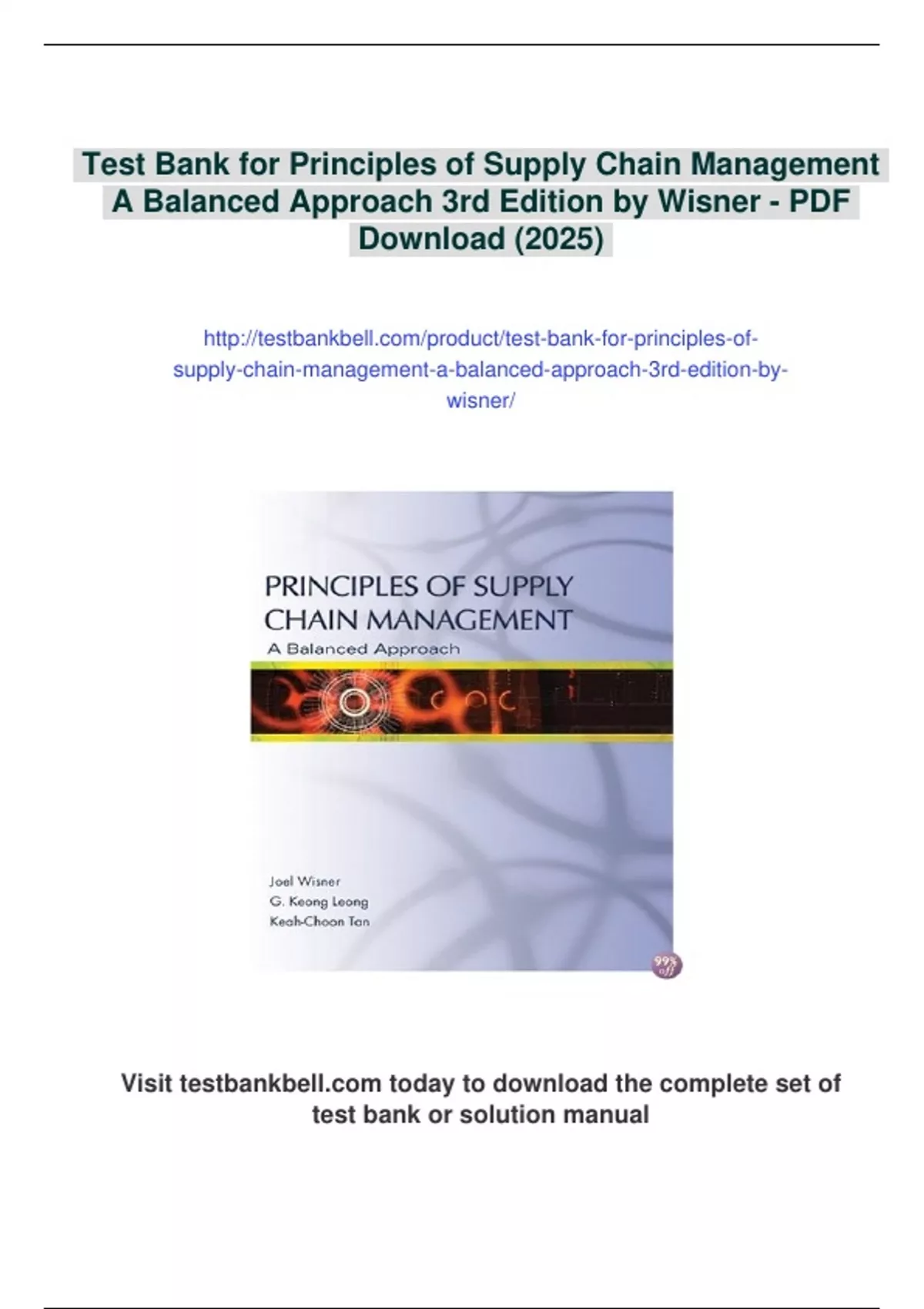 Summary Test Bank for Principles of Supply Chain Management A Balanced ...
