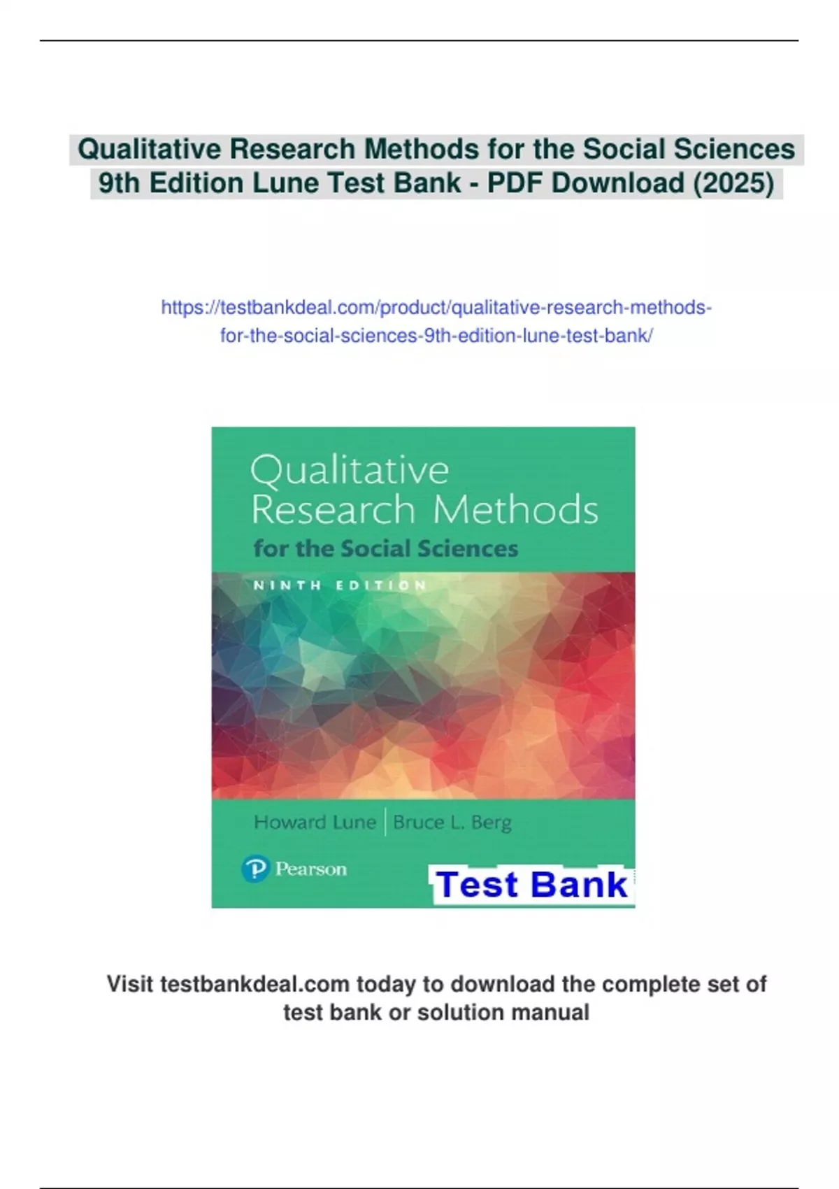 Summary Qualitative Research Methods for the Social Sciences 9th ...