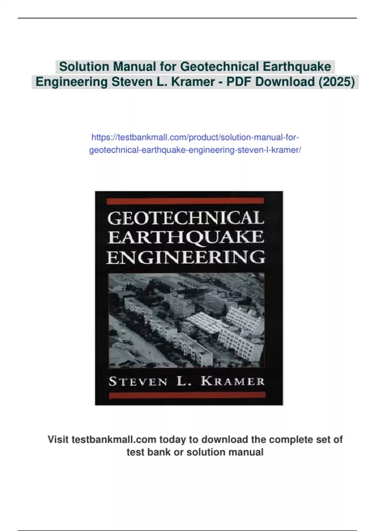 Summary Solution Manual for Geotechnical Earthquake Engineering Steven ...