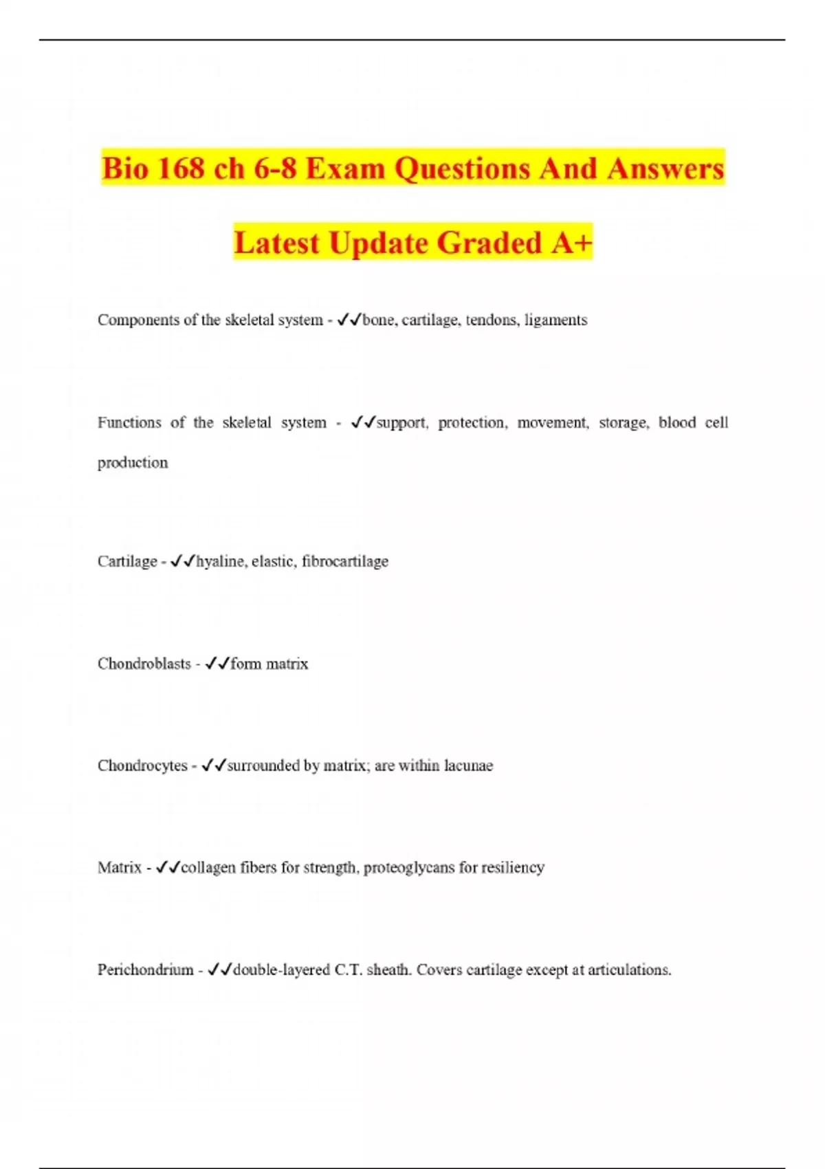 Bio 168 ch 6 Exam Questions And Answers Latest Update Graded A+ - Bio ...