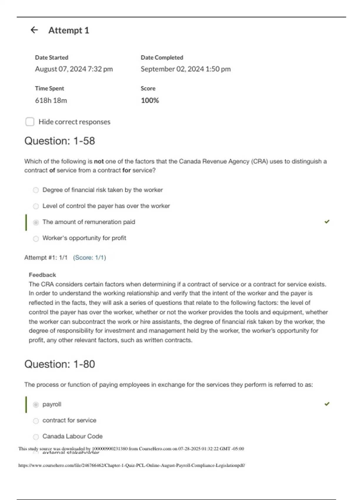 PAYROL PCL Chapter 1 Quiz - PCL (Payroll Compliance Legislation ...