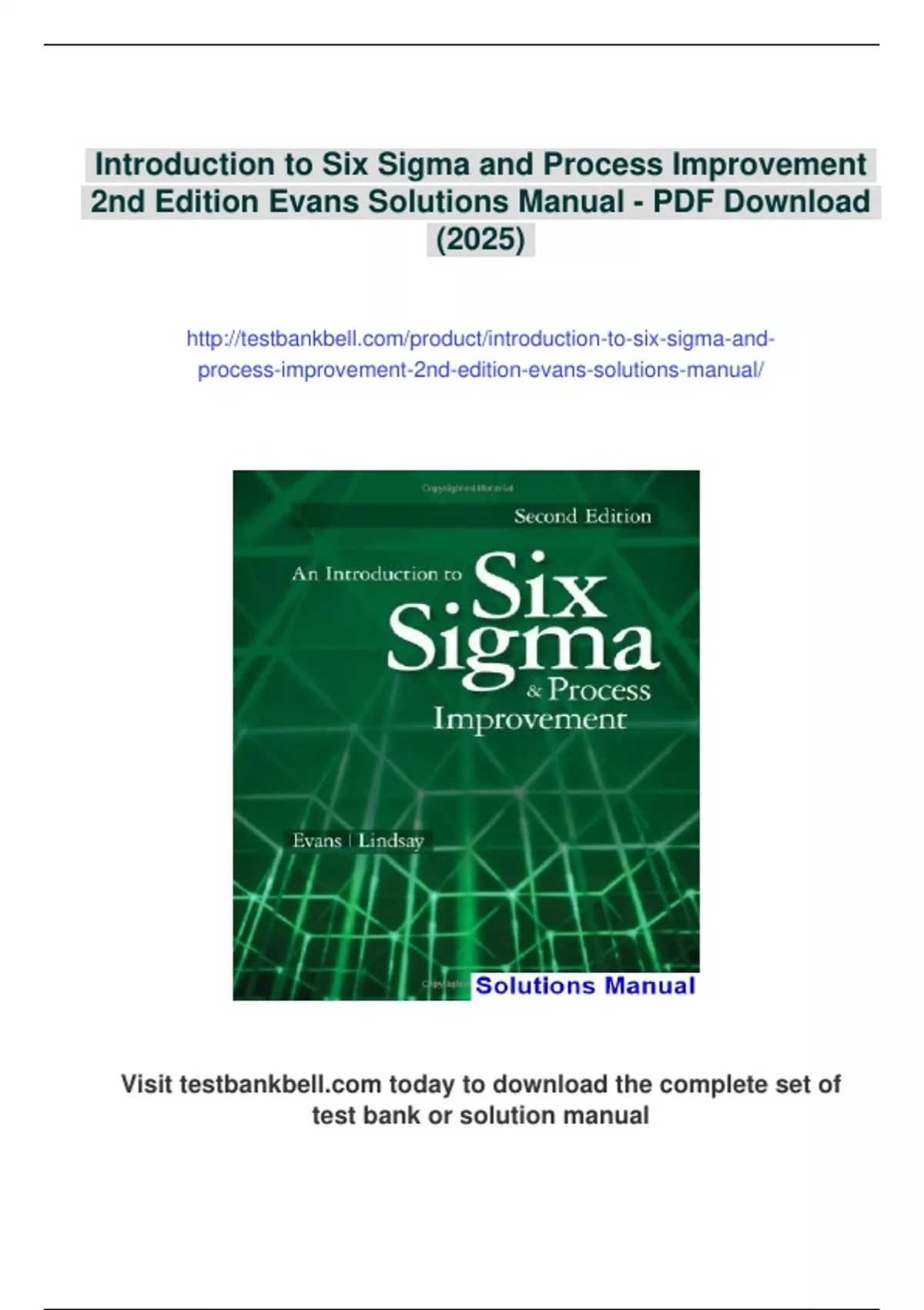Summary Introduction to Six Sigma and Process Improvement 2nd Edition ...