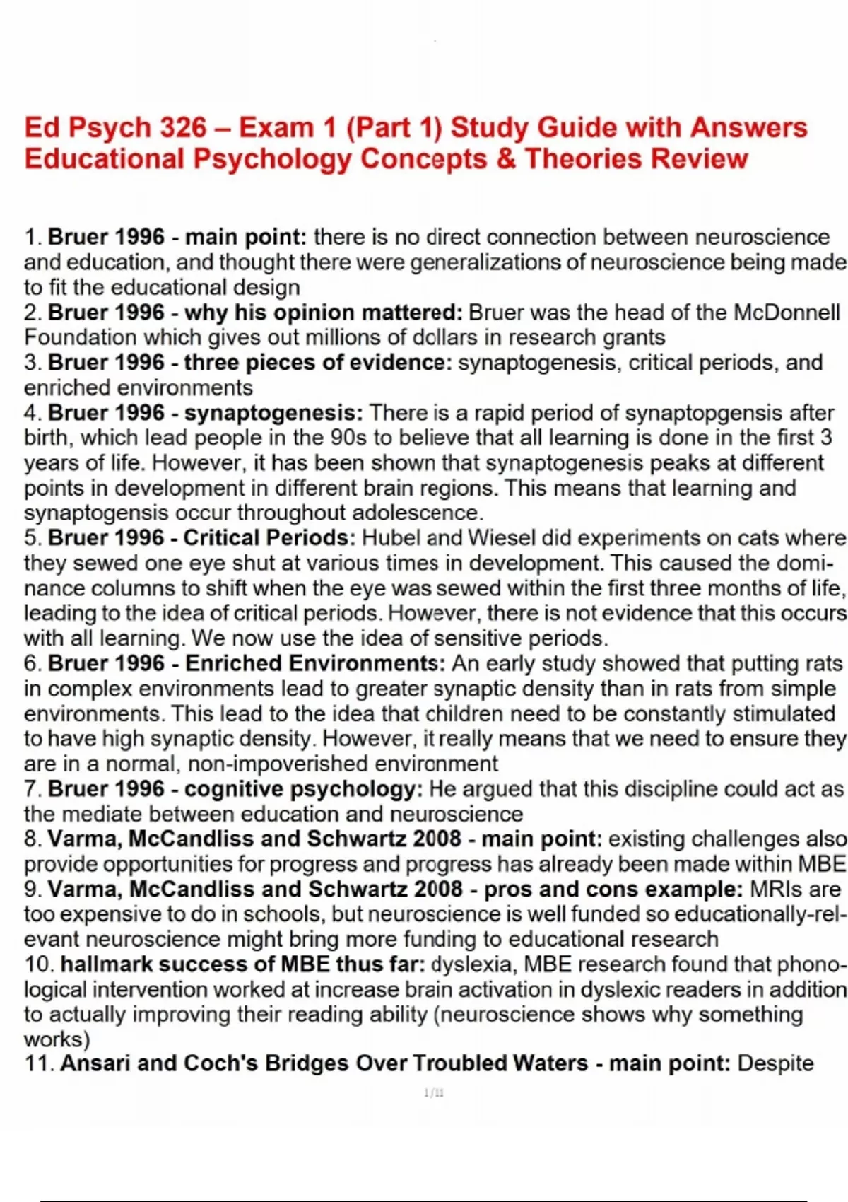 Ed Psych 326 – Exam 1 (Part 1) Study Guide with Answers Educational ...